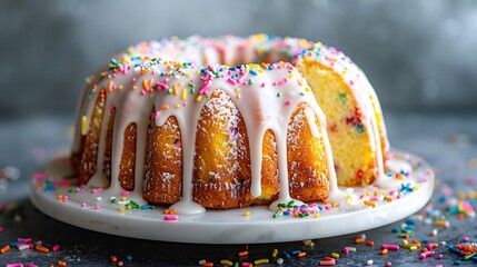 Canvas Print - Celebration funfetti pound bundt cake with sprinkles and sugar glaze