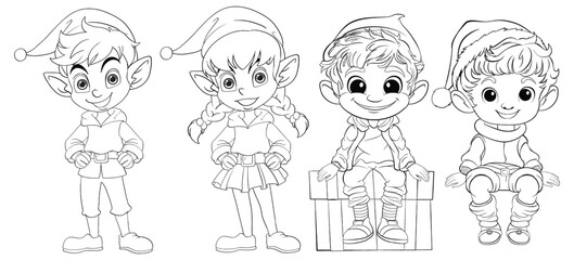 Poster - Four playful elves in various cheerful poses