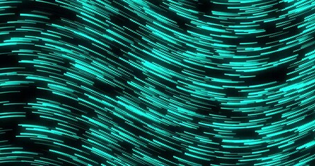 Wall Mural - curve wavy particle lines moving and flowing in one direction. abstract cyan color particles line mo