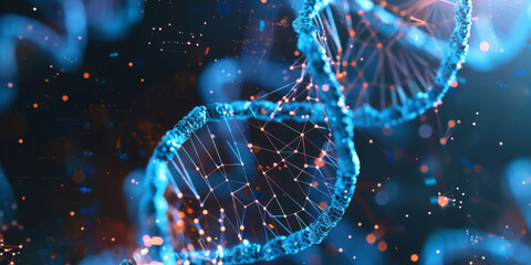 Poster - Medical technology harnesses DNA double helix with bioinformatics genetic engineering nanotechnology. Concept Biomedical Engineering