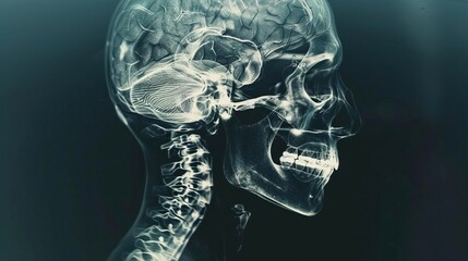 Wall Mural - A diagnostic Xray image highlighting the brain, revealing the cranial bones and ligaments, offering valuable insights for medical professionals