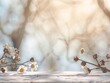 Ethereal Spring Blossom Display on Pristine White Cotton Surface with Dreamy Soft-Focus Forest Background