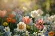 Ethereal Spring Renewal: Pastel Floral Letters Amidst Surreal, Soft-Focused Natural Backdrop Symbolizing Change and Transience