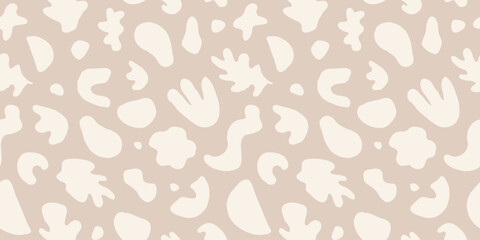 Fototapete - Nordic abstract modern aesthetic seamless pattern. Vector Scandinavian light beige organic shapes repeat texture. Luxurious neutral natural color naive cutout shapes backdrop. Subdued artistic banner