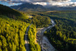 Bialka river in High Tatras National Park in Polad. Aerial Drone View