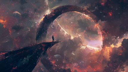 person standing alone on the cliff of the ring at the universe, cliff, person, ring, alone, universe