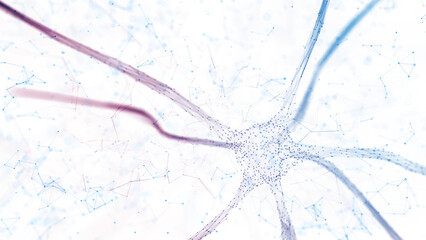 Wall Mural - modern red blue colored neuron cell illustraiton isolated on white.