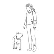 sketch of a woman with a dog on a white background vector