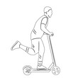 sketch of a man riding a scooter on a white background vector