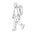 sketch of a man walking with a backpack on a white background vector