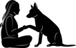 housewife and dog silhouette on white background vector