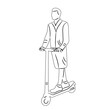 sketch of a man riding a scooter on a white background