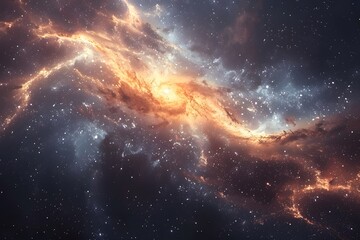 A close up of a galaxy with a bright orange and blue star