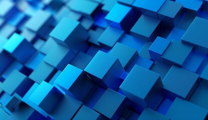 Canvas Print - A 3D rendering of blue geometric blocks with different heights creating a structured and modern pattern with a sense of depth and technology