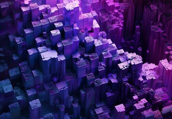 Canvas Print - An intricate image of a futuristic cityscape, featuring geometric structures in shades of purple and magenta