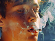 Close up Man smoking cigarette