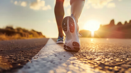 Wall Mural - close up Runner feet running on road