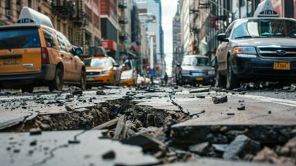 Naklejka na meble Impact of Earthquake Damage on City Streets Traffic Issues and Safety Concerns. Concept Earthquake Damage