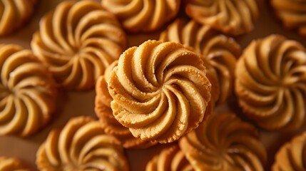 Wall Mural - Balanced arrangement of spinning cookies in a balanced pattern