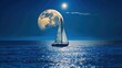 © Chhayny - Sailboat in Full Moon Night Sailing:
