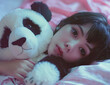 Woman lying next to stuffed panda bear In the form of snapshot beauty Webcam Photography Hallyu Jagged Edge Honey core.