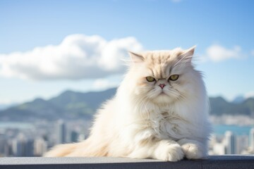 Wall Mural - Medium shot portrait photography of a happy persian cat grooming in stunning skyline