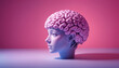 Female cyborg woman head with brain instead of hair. Artificial intelligence concept. Futiristic woman.