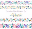 Hand drawn flat spring seamless borders set with colorful flowers