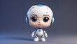Children's toy, white robot with big eyes. Concept of futurism, digital world and artificial intelligence.