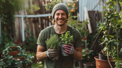 Canvas Print - person holding potted plants