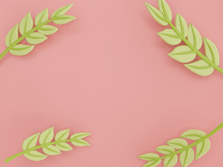 Wall Mural - A tree branches and leaves on a pink background in a cute plastic decoration art style spring floral concept,3D illustration