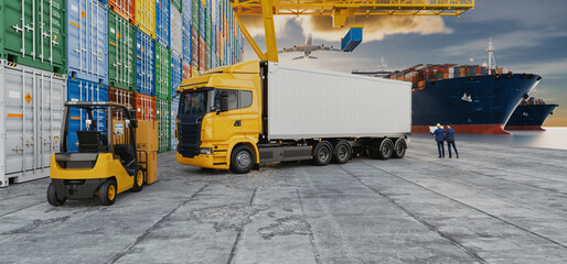 Wall Mural - Logistics import export of containers cargo freight ship,