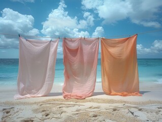 Wall Mural - A set of Laundry hung on the Beach to dry