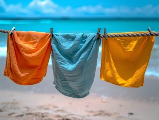 Wall Mural - A set of Laundry hung on the Beach to dry