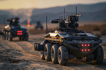 Wall Mural - digital representations of unmanned ground vehicles, showcasing their role in reconnaissance and pat