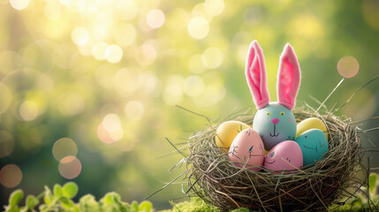 Easter eggs and bunny ears in the nest