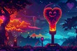 Pixelated Heart Light Installation in Fantasy Landscape