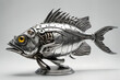 Mechanical metallic fish figurine. Digital illustration.