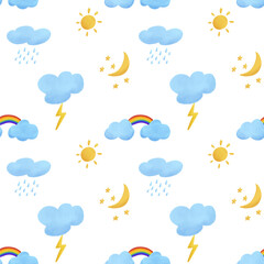 watercolor vector seamless pattern weather events.