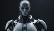 Head of a female robot as a symbol of artificial intelligence. Cyborg, android, futuristic woman. Concept of futurism, digital world and artificial intelligence.
