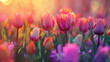 Beautiful tulips flower in floral field in spring
