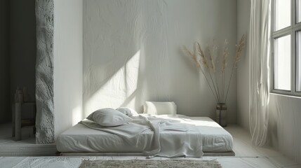 Wall Mural - Minimalist bedroom with cozy textures