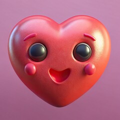 Funny heart character with eyes and mouth emoji in 3d render. Generative AI