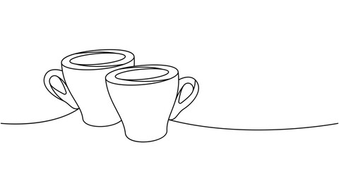 Wall Mural - Espresso coffee cups one line continuous drawing. Hand drawn elements for cafe menu, coffee shop. Vector linear illustration.