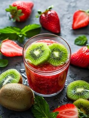 Wall Mural - Fresh Strawberry Kiwi Juice A Refreshing and Nutritious Beverage for a Vibrant Life