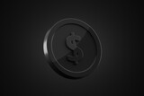 Fototapeta  - Black dollar coin money currency business cash wealth symbol finance investment banking on 3d background financial payment exchange market sign economy shiny usd coins earning wallet commerce price.