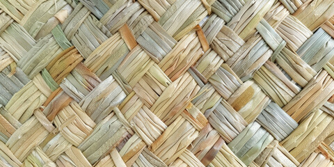 Wall Mural - Handwoven bamboo pattern, light green and beige a handmade rattan wall texture,Rattan texture, handcraft bamboo weaving texture background, banner