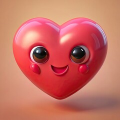 Funny heart character with eyes and mouth emoji in 3d render. Generative AI