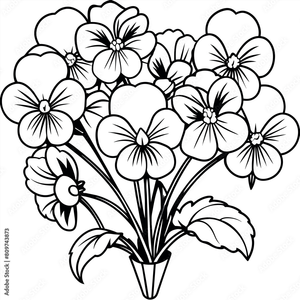 Pansy flower outline illustration coloring book page design, Pansy ...