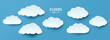 Clouds set in paper cut realistic 3d style vector illustration. Cloud